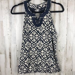 Lucky Brand Blue Cream Tank Top Keyhole Back M